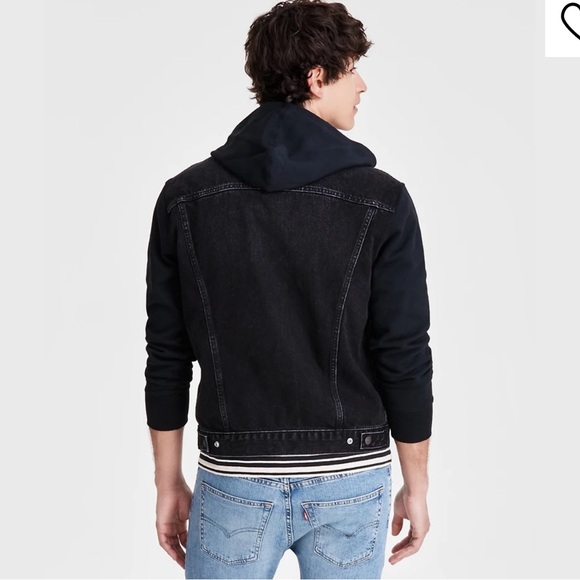 Levi’s Hybrid Vintage Fit Hooded Trucker Denim Jacket UNISEX Black - Picture 8 of 8